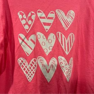 Jerzees hot pink mix pattern heart valentines t-shirt Sz L